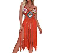 ITRHJTGP Salida de Baño Bikini Cover Up Tassel Beach Swimwear Mid Length Skirt Clothing Women's Swimsuit para Piscina(Orange)