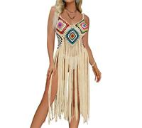 ITRHJTGP Salida de Baño Bikini Cover Up Tassel Beach Swimwear Mid Length Skirt Clothing Women's Swimsuit para Piscina(Beige)