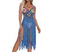 ITRHJTGP Salida de Baño Bikini Cover Up Tassel Beach Swimwear Mid Length Skirt Clothing Women's Swimsuit para Piscina(Blue)