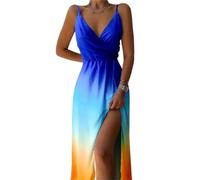 ITRHJTGP Vestido Lencero con Efecto Degradado Vestidos Largos Sexis Elegantes for Mujer, Estampado a la Moda, Degradado, Liso(Blue,XL)