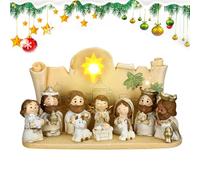itrimaka Figuras de Natividad del Pesebre de Navidad - 11 Piezas de Escena de Nacimiento de Jesús de Vacaciones en Interiores con luz | Figuras religiosas decoración de Mesa Cristiana para alféizares