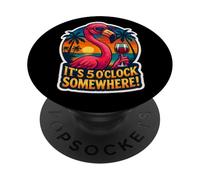 It's 5 O'Clock Somewhere Funny Flamingo Vintage Wine para Mujer PopSockets PopGrip Adhesivo