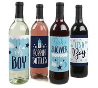 It's a Boy - Decoraciones azules para baby shower para mujeres y hombres - Etiquetas adhesivas para botellas de vino - Juego de 4