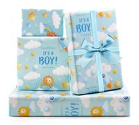 It's a Boy - Papel de regalo para recién nacidos, 7 hojas de papel de regalo azul claro, plegado, plano de 20 x 28 pulgadas por hoja con cinta para baby shower, cumpleaños, celebración