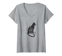 It's A Cat Thing - Arte de Silueta de Amante felino Camiseta Cuello V, Mujer, Gris Jaspeado, XXL