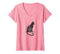 It's A Cat Thing - Arte de Silueta de Amante felino Camiseta Cuello V, Mujer, Rosado, M