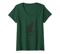 It's A Cat Thing - Arte de Silueta de Amante felino Camiseta Cuello V, Mujer, Verde Bosque, L