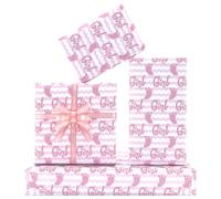 It's a Girl Baby Girl Feet - Papel de regalo con rayas blancas y rosas plegadas, 4 hojas de 50 x 70 cm por hoja, con cinta de seda rosa para niña, regalo de cumpleaños, revelación de género, fiesta de