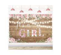 It's A Girl Baby Shower Backdrop Wooden Pink Floral Baby Girl Photography Background It's A Girl Baby Shower Party Decorations Banner Photo Booth Stud