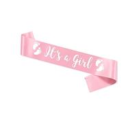 ITS A Girl - Banda de satén rosa claro con fuente de arte blanca con pie de bebé, la mejor fiesta de bienvenida para futuras decoraciones de mamá, regalos para madre, bebé para ser gemelas neutrales