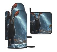 It'S A Rainy Day For Little Deer Guantes de cocina coloridos resistentes al calor, almohadillas calientes, lindas cosas de panadero, regalos de cocina para amantes de la cocina, cocineros y mamá