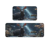 It'S A Rainy Day For Little Deer - Juego de 2 tapetes de cocina acolchados cómodos para decoración del hogar, tapetes de cocina para suelo, antideslizantes, lavables, para lavandería, 43 x 119 cm + 43