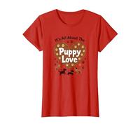 It's All About The Puppy Love - Adorable Amante de los Perros Camiseta, Mujer, Rojo, M