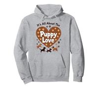 It's All About The Puppy Love - Adorable Amante de los Perros Sudadera con Capucha, Unisex para Adultos, Gris Jaspeado, M