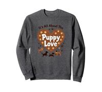 It's All About The Puppy Love - Adorable Amante de los Perros Sudadera, Unisex para Adultos, Jaspeado Oscuro, L