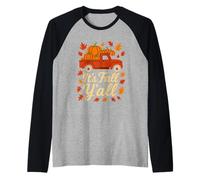 It's Fall Y'All Camioneta Vintage Calabaza Otoño Cosecha Camiseta Manga Raglan
