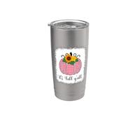 It's Fall Yall Halloween Blanqueado Rosa Calabaza Buffalo Plaid Vaso térmico de acero inoxidable de doble pared