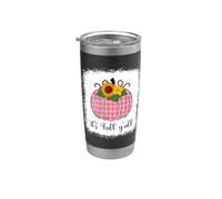 It's Fall Yall Halloween Blanqueado Rosa Calabaza Buffalo Plaid Vaso térmico de acero inoxidable de doble pared