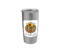 It's Fall Y'all Pumpkin Leopard Print Acción de Gracias Halloween Vaso térmico de acero inoxidable de doble pared