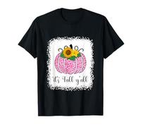 It's Fall Yall Pumpkin Rosa con Estampado de Leopardo para Mujer Camiseta