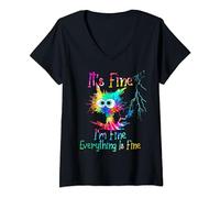 It's fine I'm fine everything is fine amusing and funny cat Camiseta Cuello V