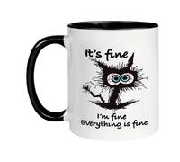 Its Fine, I'm Fine Everything is Fine, Its Fine Im Fine Everythings Fine, Taza de Café de Gres para Té y Café, Tazas Divertidas, Taza de Broma de Gato, Taza Personalizada, Regalo de Cumpleaños, 350 Ml