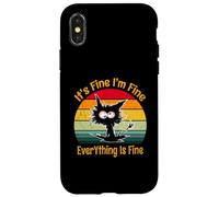 It's Fine I'm Fine Everything Is Fine Retro Vintage Gato Negro Carcasa para iPhone X/XS