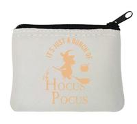 It's Just A Hocus Pocus - Monedero divertido de neopreno con diseño de bruja de Halloween, 10 x 11 cm, color blanco, White, Talla única