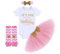 It's My 1/2 / 1er / 2do Conjunto de Cumpleaρos Pelele para Niρas + Falda de Tul con Volantes + Diadema con Lazo de Lentejuelas + Calcetines Calen
