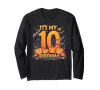 It's My 10th Birthday 10 Year Old Kids Halloween Pumpkin Manga Larga