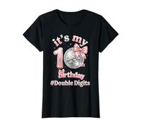 Its My 10th Birthday Girl Double Digits Pink Bow Disco Women Camiseta