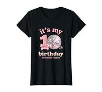 Its My 10th Birthday Girl Double Digits Pink Bow Disco Women Camiseta