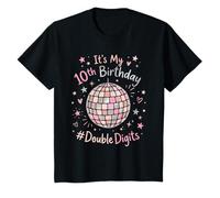 Its My 10th Birthday Girl Double Digits Pink Bow Disco Women Camiseta