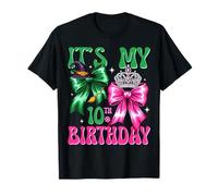 It's My 10th Birthday Witch Pink and Green Bow Crochet Girl Camiseta