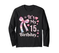 It's My 15th Birthday Coquette Bow 15 Year Old Birthday Girl Manga Larga