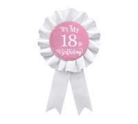 It's My 18th Birthday Party Badge Button, Happy 18th Birthday Girls White Ramillete Award Ribbon Party Decor Supplies - Patrón rosa