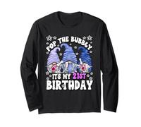 Its My 21st Birthday Funny Gnomes For Women Pop The Bubbly Manga Larga