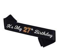 It's My 27th Birthday Sash - Banda negra con papel de aluminio - Cheers to 27th Birthday Sash- Accesorios de cumpleaños 27 para niño y niña