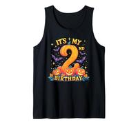It's My 2nd Birthday Party 2 Year Old Kids Halloween Pumpkin Camiseta sin Mangas