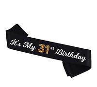 It's My 31st Birthday Sash - Banda negra con papel de aluminio - Cheers to 31st Birthday Sash- Accesorios de 31 cumpleaños para mujeres y hombres