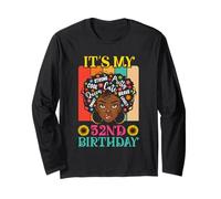 It's My 32nd Birthday Vintage African Girl 32 Years Old Afro Manga Larga