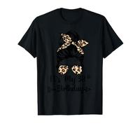 It's My 38th Birthday Happy 38 Years Messy Bun Leopard Camiseta gráfica económica
