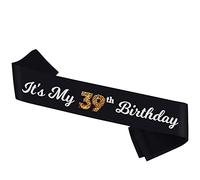 It's My 39th Birthday Sash - Banda negra con papel de aluminio - Banda de felicitación para cumpleaños 39 - Accesorios de cumpleaños 39 para mujeres y hombres