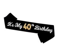 It's My 40th Birthday Sash - Banda negra con papel de aluminio - Banda de felicitación para 40 cumpleaños - Accesorios de 40 cumpleaños para mujeres y hombres