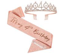Its My 4th Birthday Sash and Tiara for Girls, corona de cumpleaños de oro rosa, regalos de cuarto cumpleaños para suministros de fiesta de feliz cuarto cumpleaños