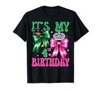 It's My 4th Birthday Witch Pink and Green Bow Crochet Girl Camiseta