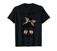 It's My 57 Birthday Happy 57 Years Old Messy Bun Leopard Camiseta gráfica económica