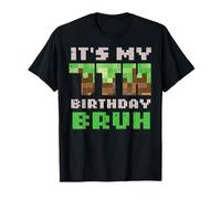 It's My 7th Birthday Bruh Pixel Gamer 7 Bday Gaming Boys Kids Camiseta
