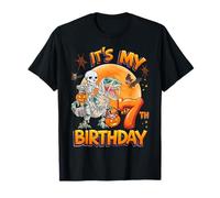 It's My 7th Birthday Dinosaur Skeleton Halloween 7 Years Old Camiseta