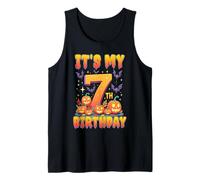 It's My 7th Birthday Party 7 Year Old Kids Halloween Pumpkin Camiseta sin Mangas